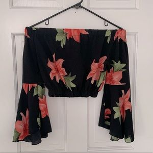 Cropped off the shoulder floral top